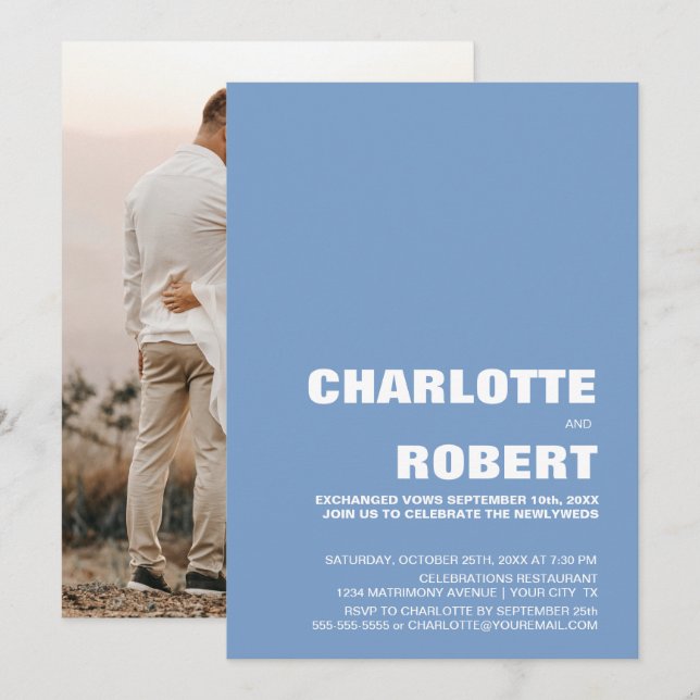 Convites Recepção de Noivado Azul Moderna (Frente/Verso)