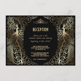 Convites Recepção de Noivos Art Déco Glam Gold com Pavões