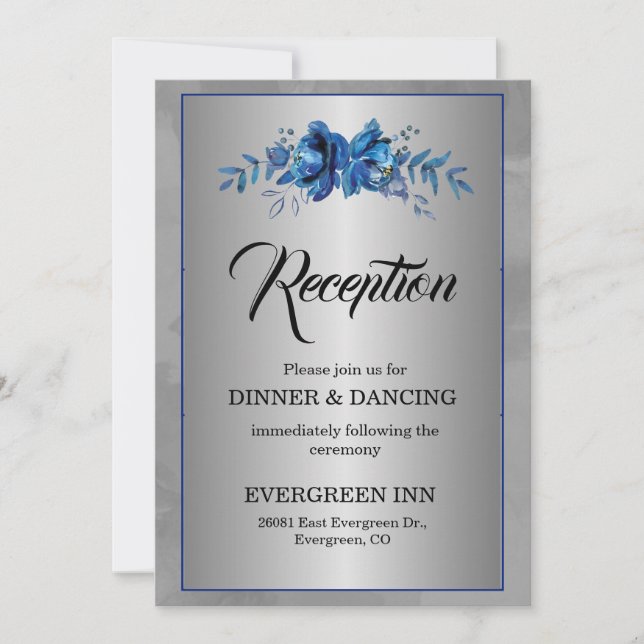 Convites Recepção do Caso Azul de Silver Soirée Blooming (Frente)