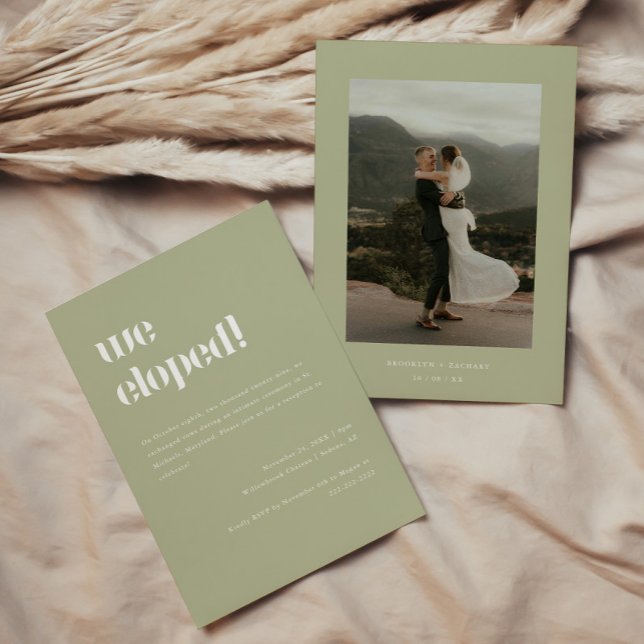Convites Recepção do Elopemento Verde do Casamento Moderno  (Criador carregado)