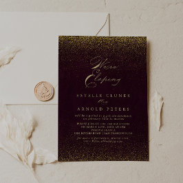 Convites Recepção Dourada de Elopemento com Glitter Burgund