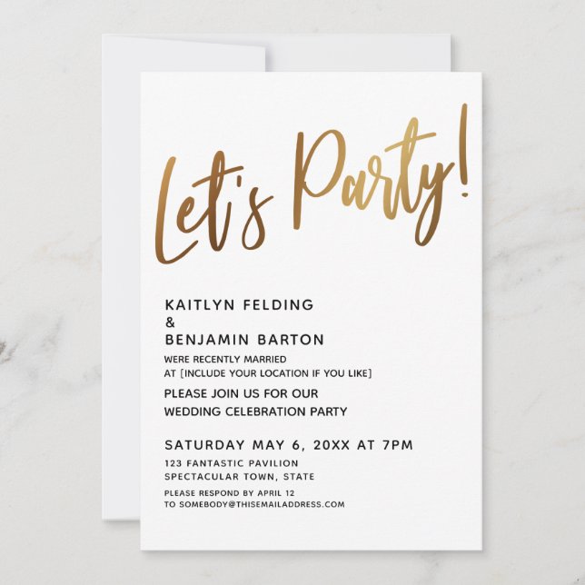 Convites Recepção Dourada de escrita manual de Celebração d (Frente)