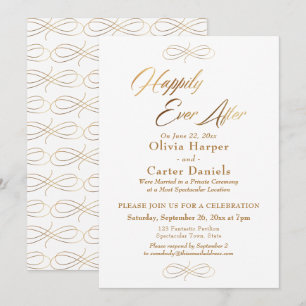 Convites Recepção Elegante com Letra em Dourado Felizes par