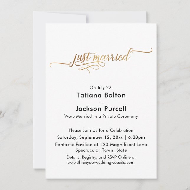 Convites Recepção Elegante de Recens casados de Caligrafia  (Frente)