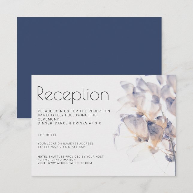 CONVITES RECEPÇÃO ELEGANTE FLORAL DE PATELE BRANCO E AZUL (Frente/Verso)