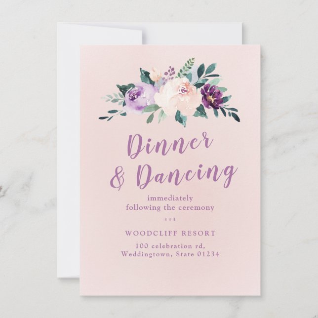 Convites Recepção floral de cor roxa-de-fundo (Frente)