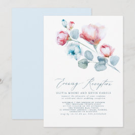 Convites Recepção Floral Elegante Azul Cor-de-rosa-rosa, à