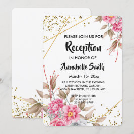 Convites Recepção Floral Rosa Cor-de-Quadro Dourada Geométr