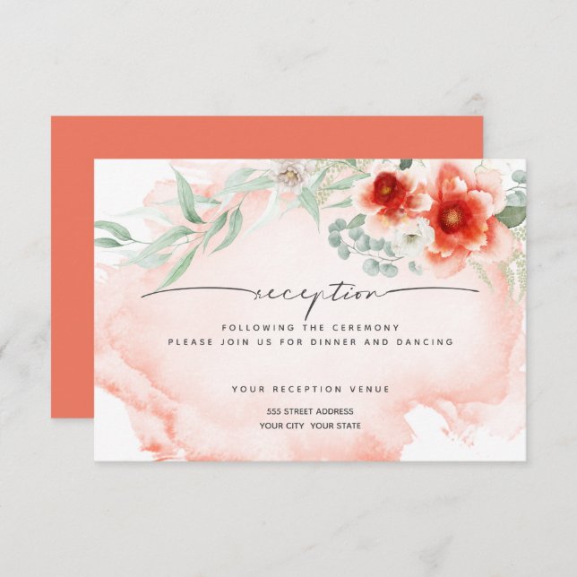 Convites Recepção | Flores De Coral De Aquarelas (Frente/Verso)