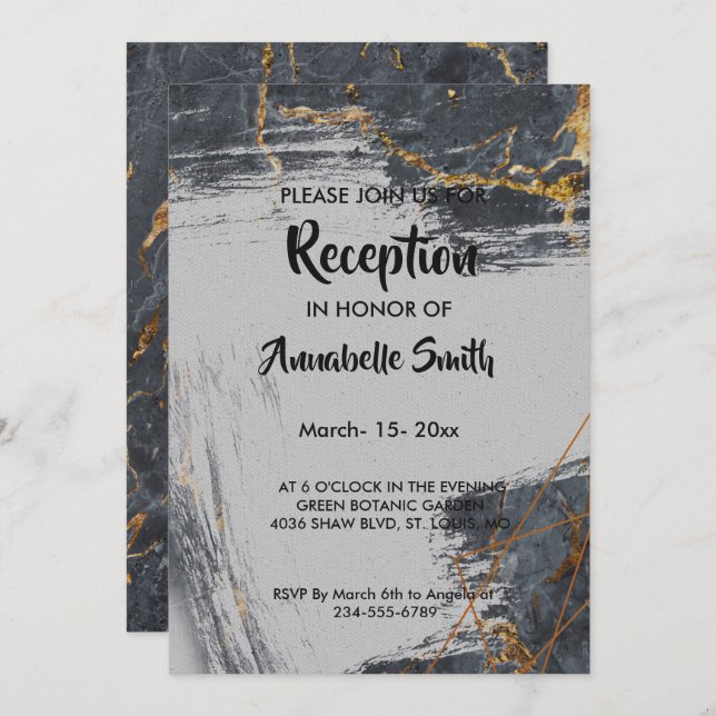 Convites Recepção Geométrica da Glitter Marble (Frente/Verso)