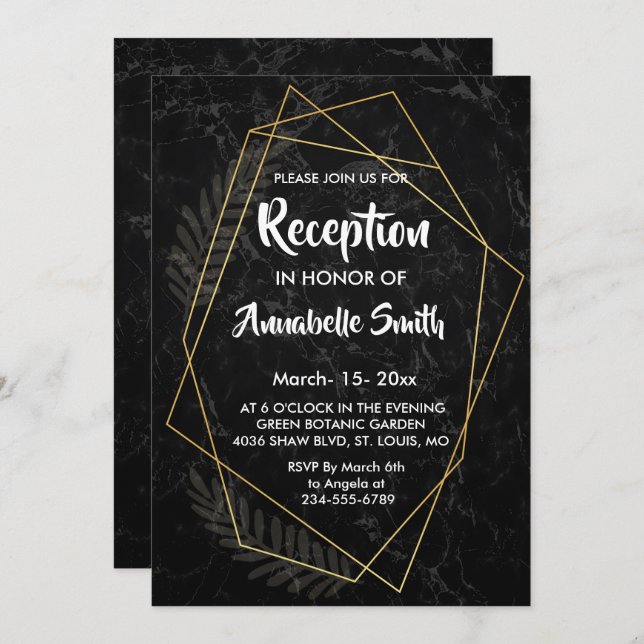 Convites Recepção Geométrica de Faux Marble (Frente/Verso)