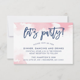 Convites RECEPÇÃO letras à mão cute azul marinho rosa aquar