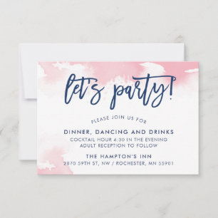 Convites RECEPÇÃO letras manuscritas fofas azul-marinho ros