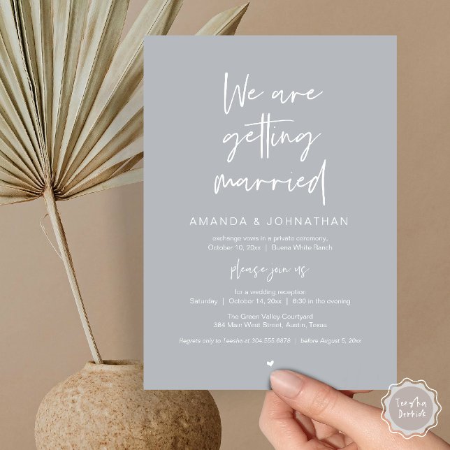 Convites Recepção Minimal Moderna, "Nós estamos nos casando (Modern Minimal Reception, We are getting married Invitation Card in Chill Grey)