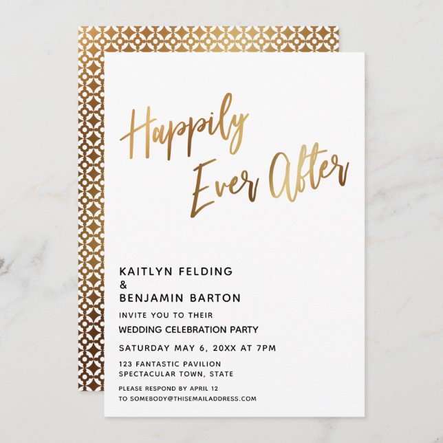 Convites Recepção Moden Happily Ever After Gold (Frente/Verso)