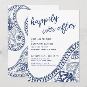 Convites Recepção Navy Happily Ever After Paisley somente p