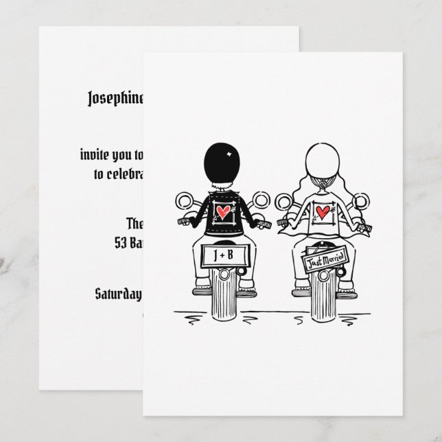 Convites Recepção Noturna de Casamento de Motoqueiro (Frente/Verso)