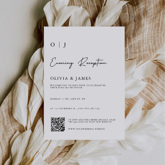 Convites Recepção noturna minimalista com código QR rsvp (Minimalist Evening Reception with QR code rsvp Invitation)