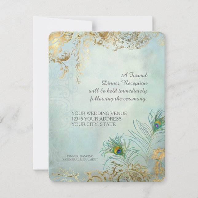 Convites Recepção para Jantar Pavão Elegante Casamento (Frente)