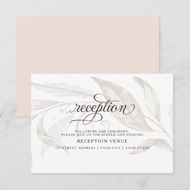 Convites RECEPÇÃO | Pastel Watercolor Wispy Foliage (Frente/Verso)