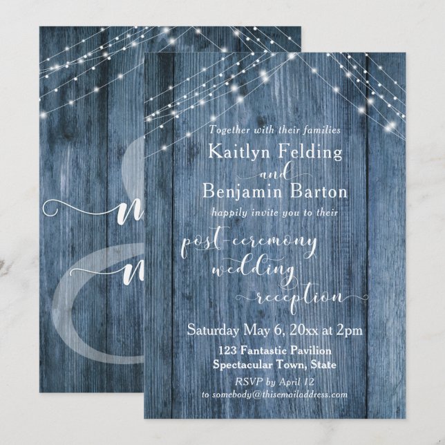 Convites Recepção Pós-Casamento apenas Rustic Blue & Lights (Frente/Verso)