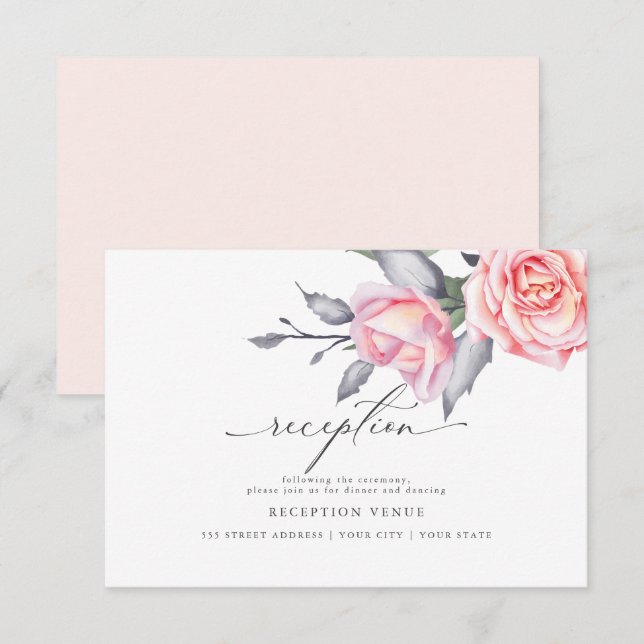 Convites Recepção Rosa-Blush com Rosa de Algodão Russo (Frente/Verso)