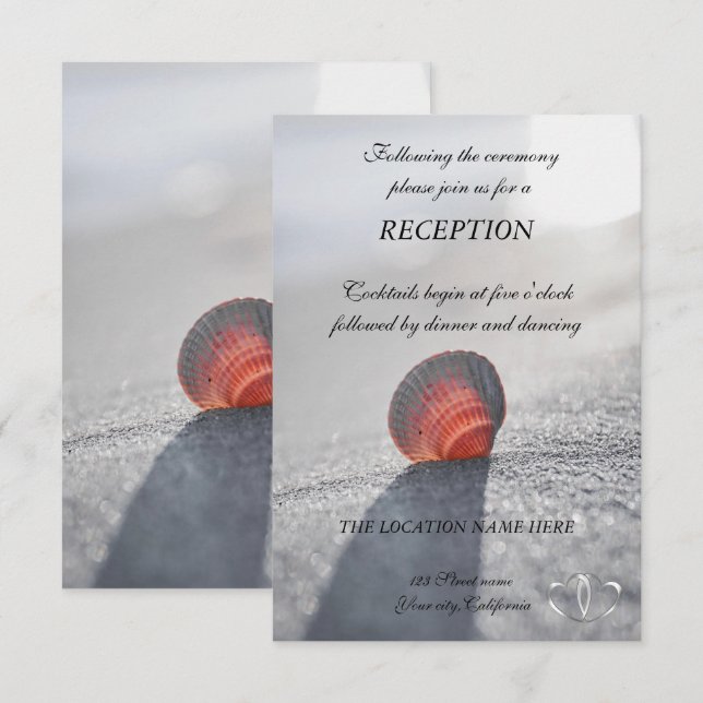 Convites Recepção Simples de Conchas de Praia, Corações (Frente/Verso)