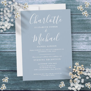 Convites Recepção Somente Casamento Script Azul Empoeirado