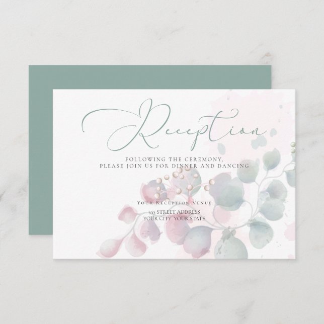 Convites RECEPÇÃO | Trendy Watercolor Eucalyptus Foliage (Frente/Verso)