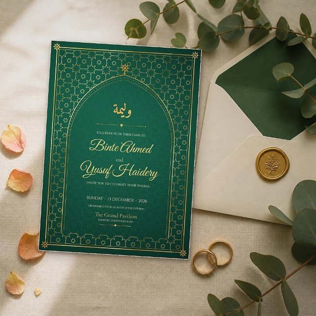 Convites Recepção Walima com Caligrafia Árabe em Ouro Esmer (Criador carregado)