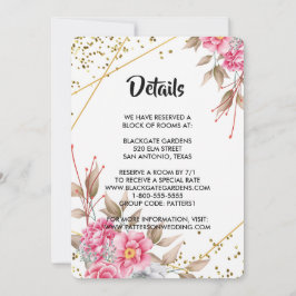 Convites Receptáculo Floral Rosa de Quadro Dourado Geométri