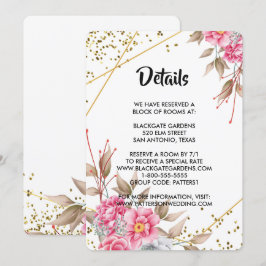Convites Receptáculo Floral Rosa de Quadro Dourado Geométri
