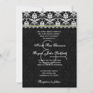 Convites Reciclado branco preto do casamento do laço do