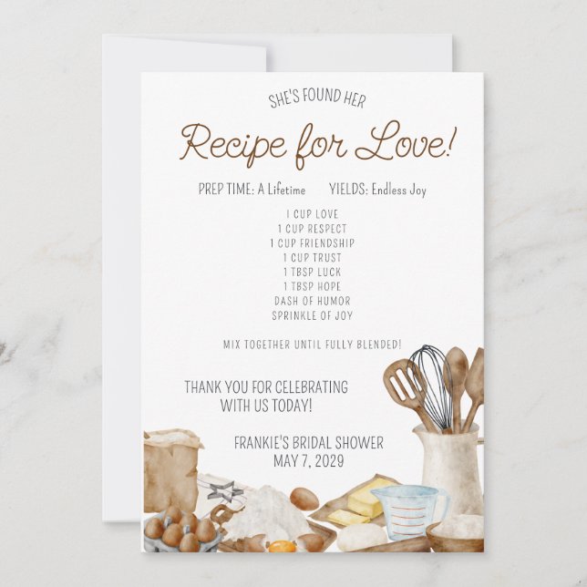Convites Recipe for Love Bridal Shower Favor Cards (Frente)