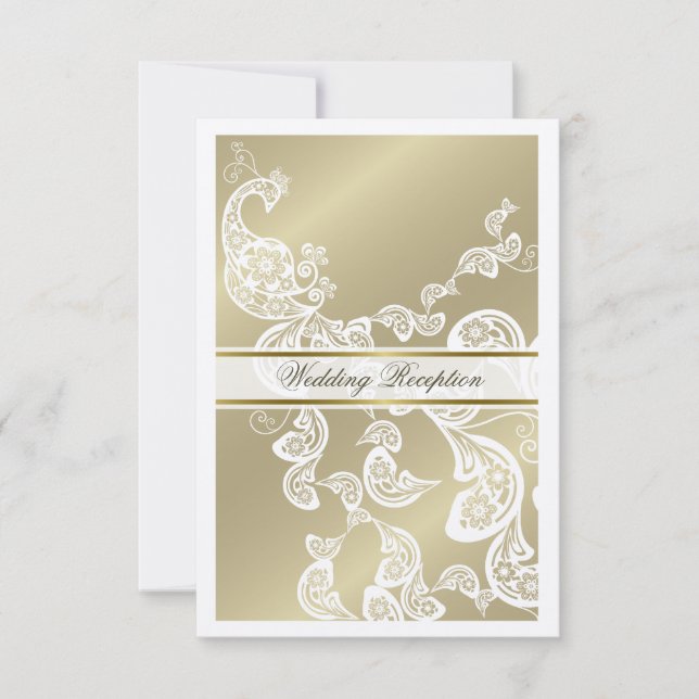 Convites Recipiente de jantar de casamento branco pavão flo (Frente)