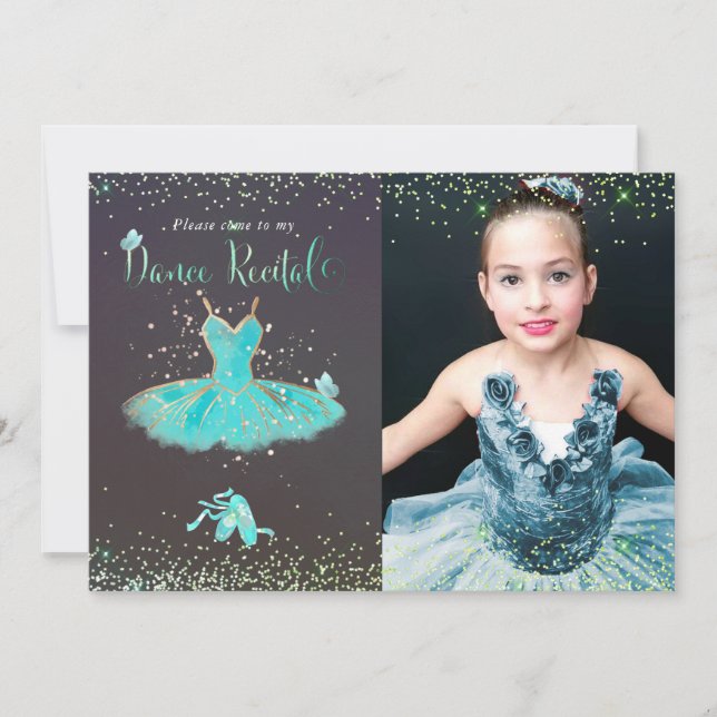 Convites Recital de Dança de Tutu Turquesa em Aquarela (Frente)