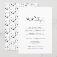 Recital de Flauta Notas Musicais Preto e Branco