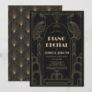 Convites Recital de Piano Art Déco de 1920 Pavão Preto