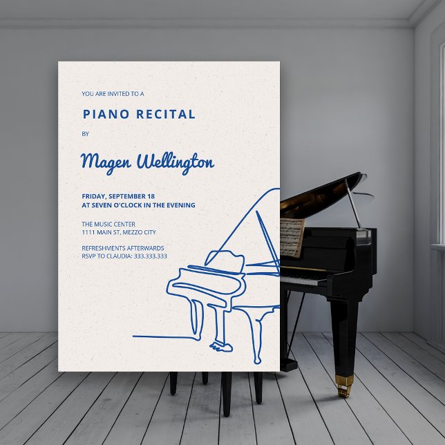 Convites Recital de Piano de Linha Moderna (Modern Line Drawing Grand Piano Recital Invitation)
