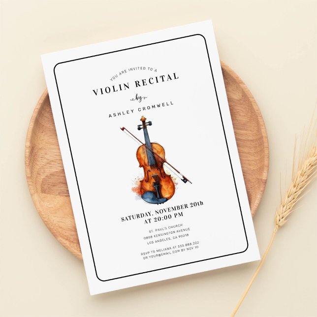 Convites Recital Moderno de Violino em Preto e Branco (Criador carregado)