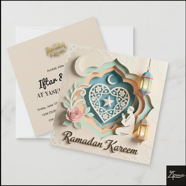 Convites Recorte de Papel Pastel Saudação do Ramadan Kareem (Criador carregado)