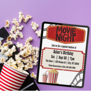 Convites Recurso Especial de Noite de Filme de Aniversário