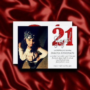 Convites Red 21 e Legal Foto de aniversário de 21 anos m