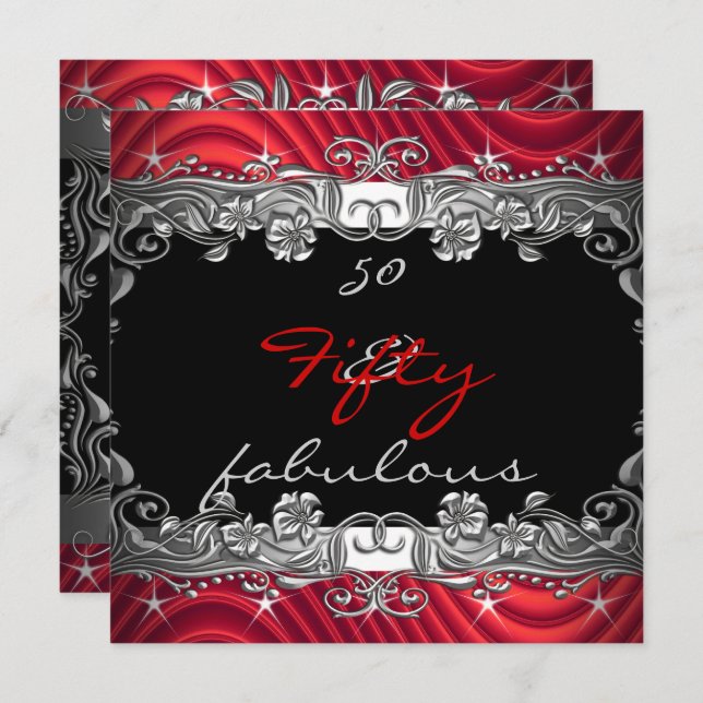 Convites Red 50 e Fabulosa 50ª Festa de aniversário (Frente/Verso)
