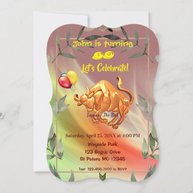 Convites Red Abstrato Birthday Taurus (20 de abril - 20 de  (Frente)