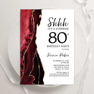 Convites Red Agate White Surpresa Dourada Aniversário do 80