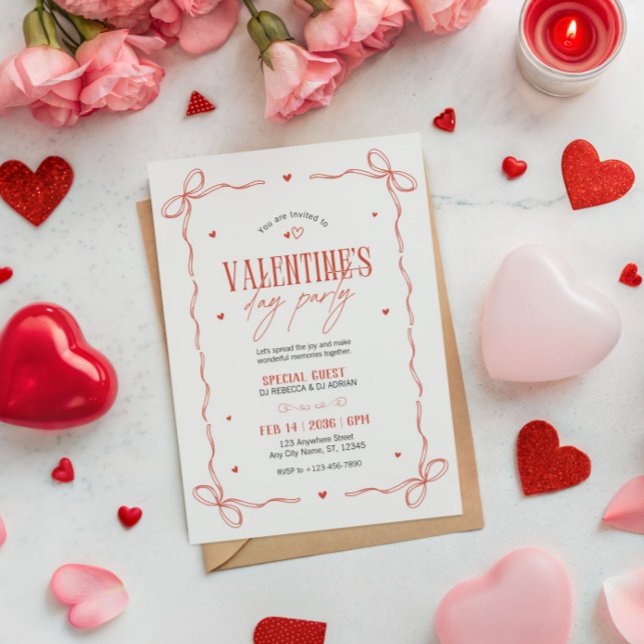 Convites Red And Beige Valentine's Day Party Invitation (Criador carregado)