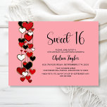 Convites Red and Black Heart Theme Sweet 16 Birthday<br><div class="desc">Invite your friends and loved ones to celebrate your daughter’s 16th birthday with this red and black heart-themed invitation. A variety of paper types and corner styles are available for your unique invitations,  along with the option to download if you prefer a digital format.</div>