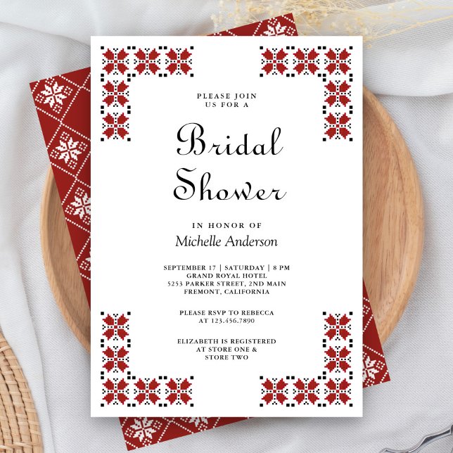 Convites Red and Black Ukrainian Embroidery Bridal Shower (Criador carregado)