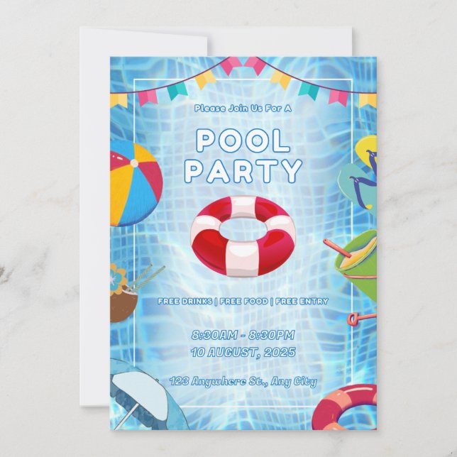 Convites Red And Blue Bold Pool Party (Frente)